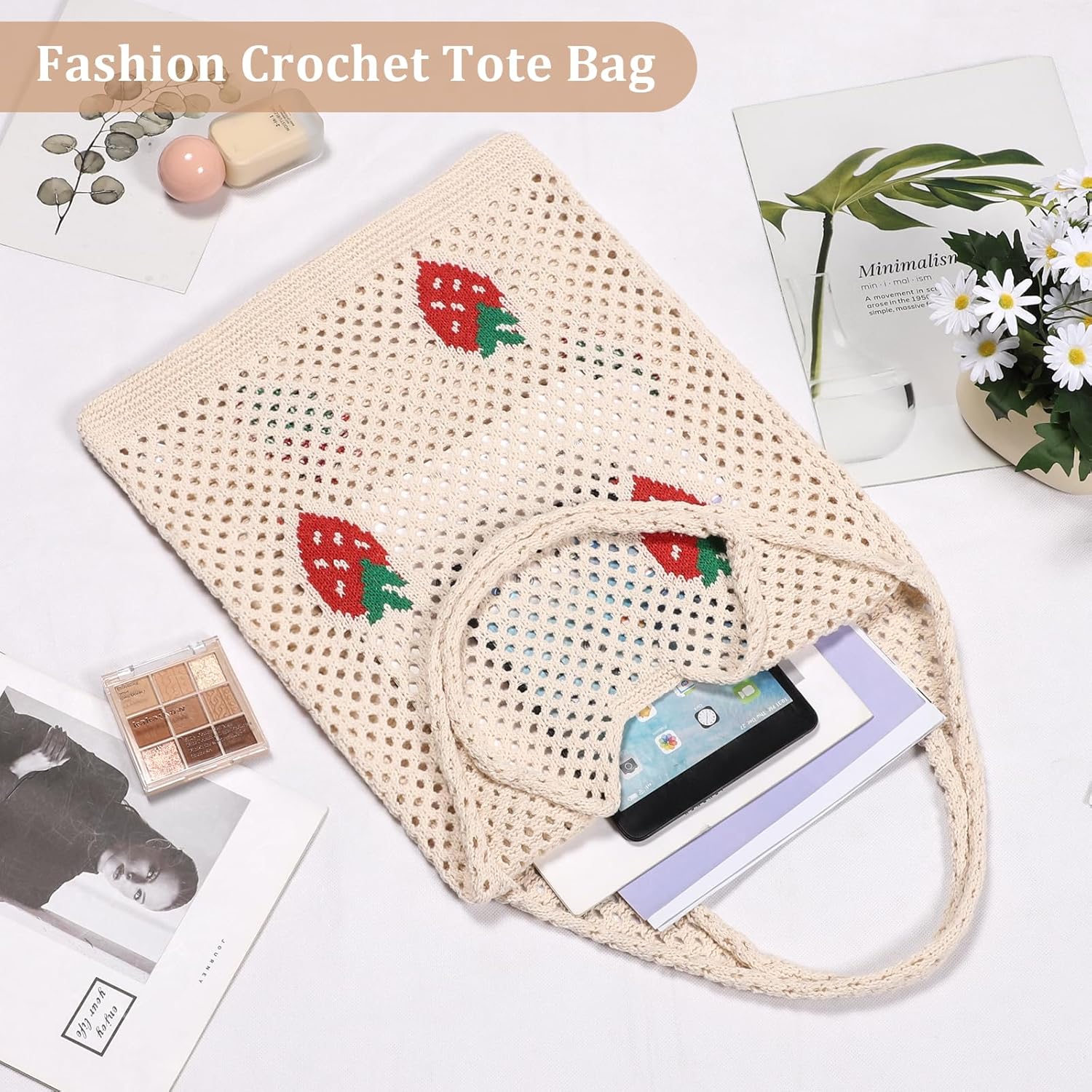 Sightor Crochet Tote Bag, Mesh Beach Bag Knit Summer Hobo Bag Vacation Boho Tote Bag for Women - Image 6