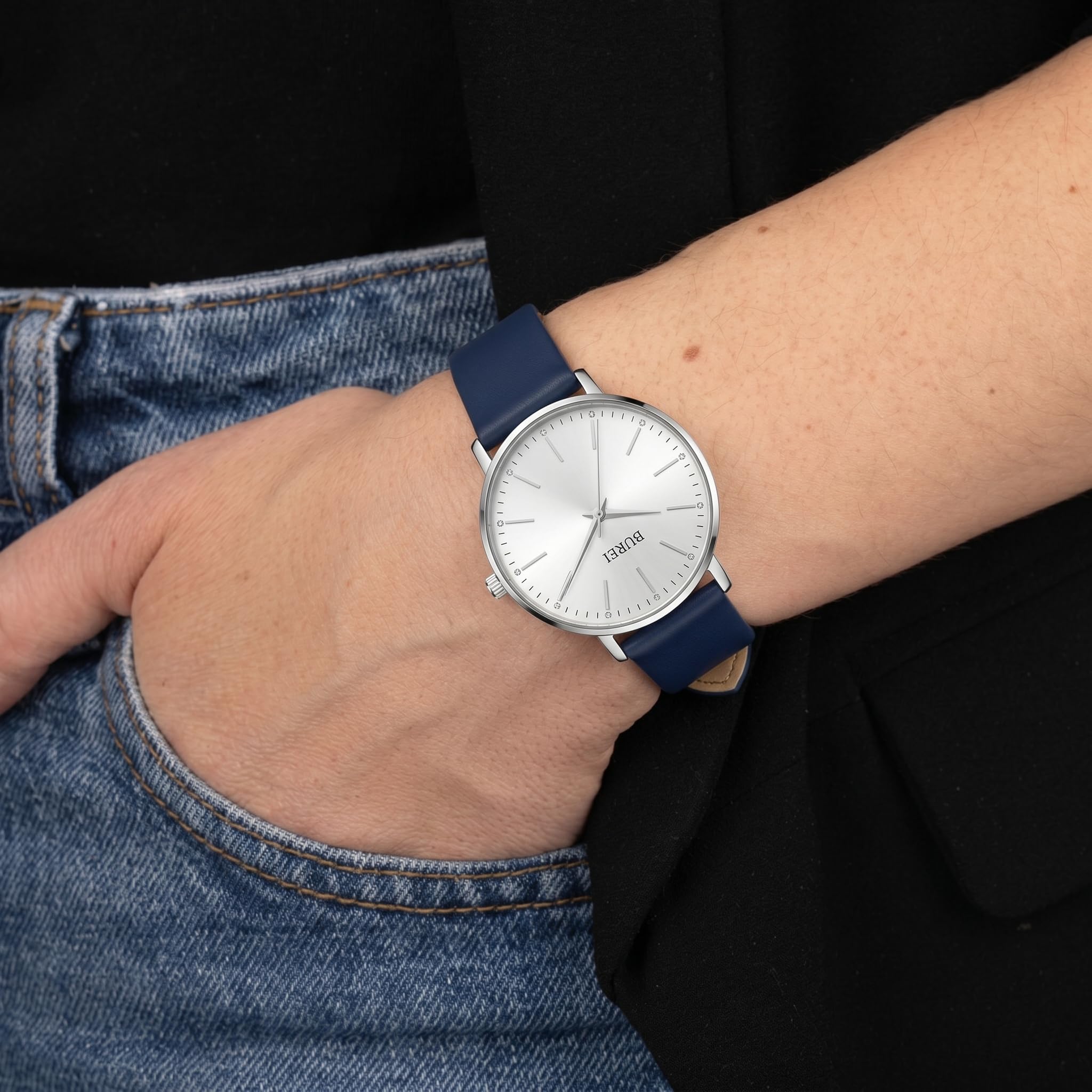 BUREI Frauen Uhren Mode Minimalistisch Analog Leder Quarz Wasserdicht Uhren für Frauen