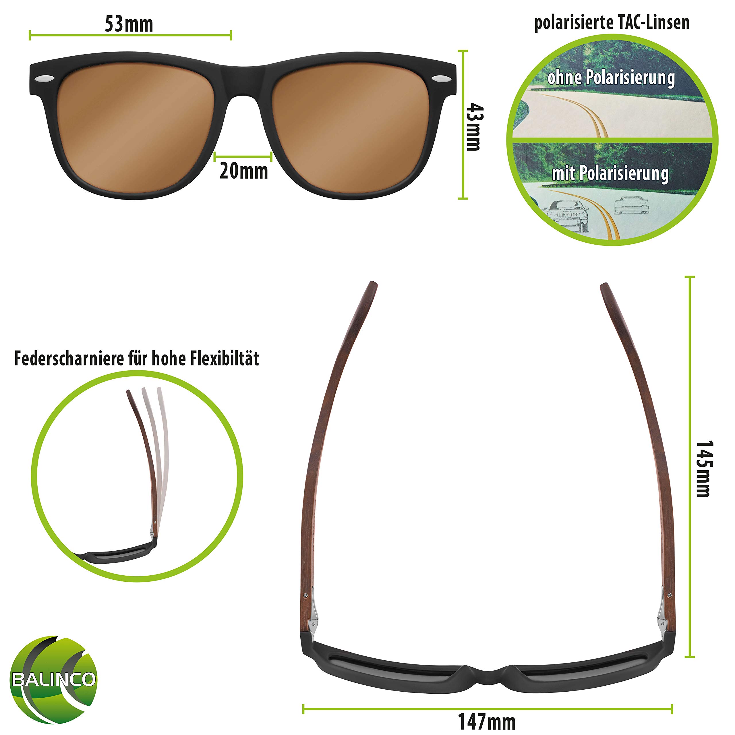 Balinco® Bambus Sonnenbrillen Set für Damen & Herren - mit polarisierten TAC-Linsen für ein intensives Sehvermögen - nachhaltig & langlebig - inkl. einer praktischen Geschenkbox