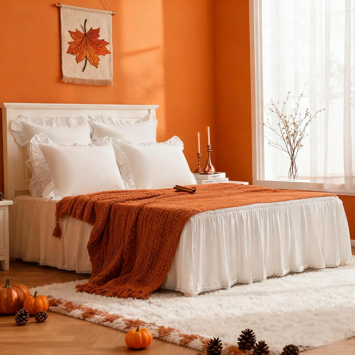 100% Lightweight Cotton Ruffled Throw Plillow Shams, Euro Size 26" × 26", Crochet Edge Lace Square Cushion Cover, Throw Pillow Covers, Set of 2, for Bed, Sofa, Couch (White, 26" × 26")