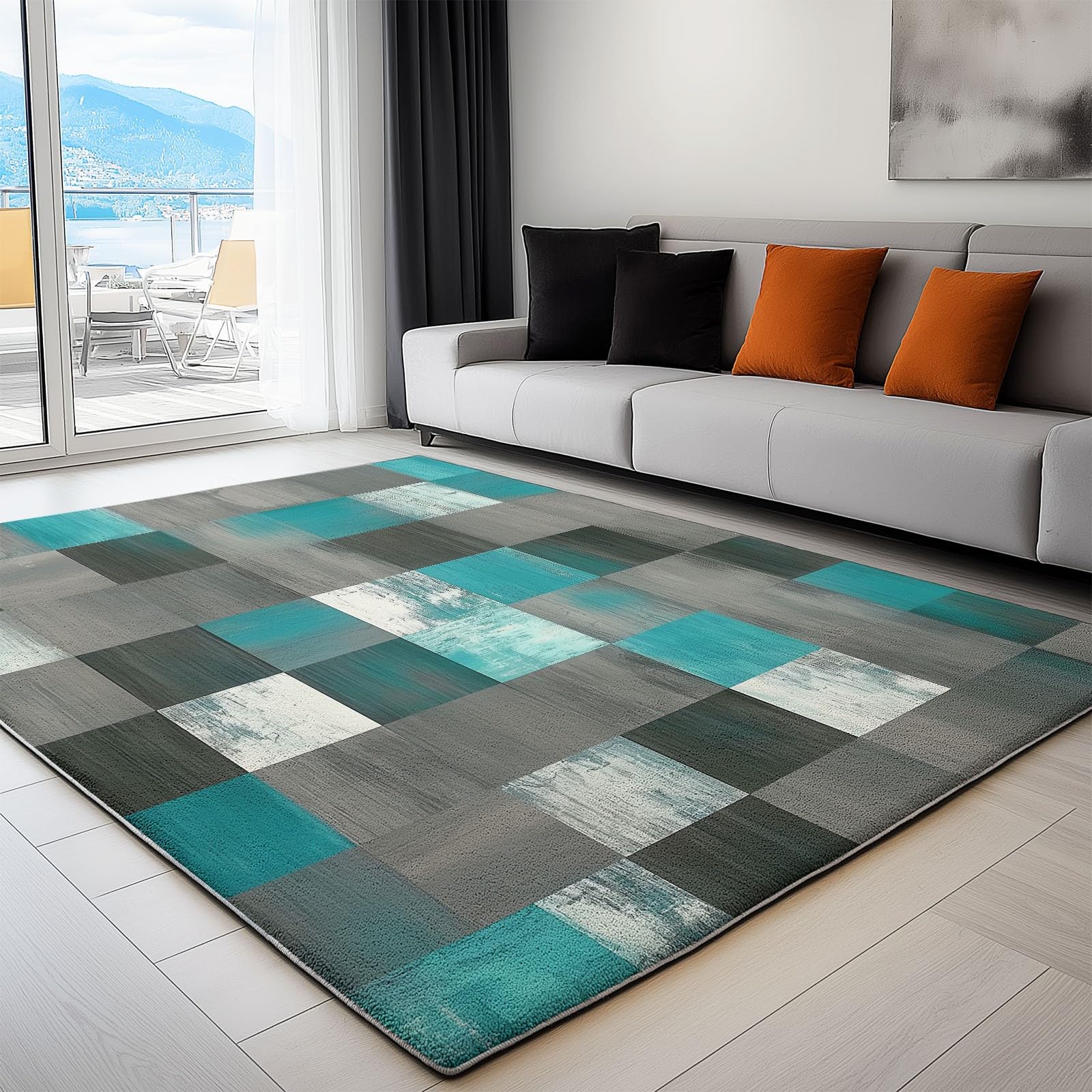 Dywan w stylu słojów drewna 3D klocki Ultra miękki dywan z krótkim włosiem, zmywalny dywan z antypoślizgowym tyłem 140 x 200 cm do salonu sypialni, kuchni, biura i jadalni - można prać w pralce
