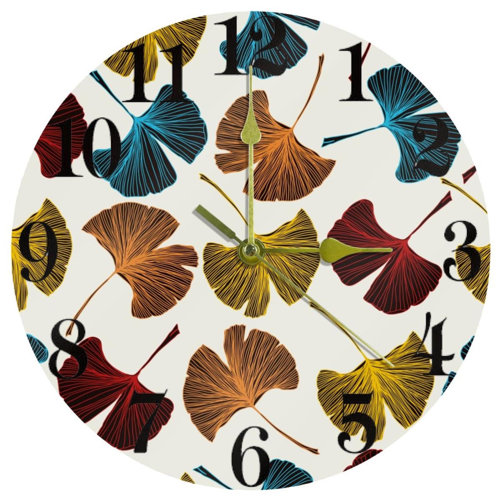 Horloge murale silencieuse Ginkgo Biloba sans tic-tac pour le bureau