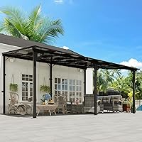 MEISSALIVVE 12x16 ft Wall-Mounted Lean-To Metal Pergola Awning with Polycarbonate Roof, Black - UV Protection Patio Cover