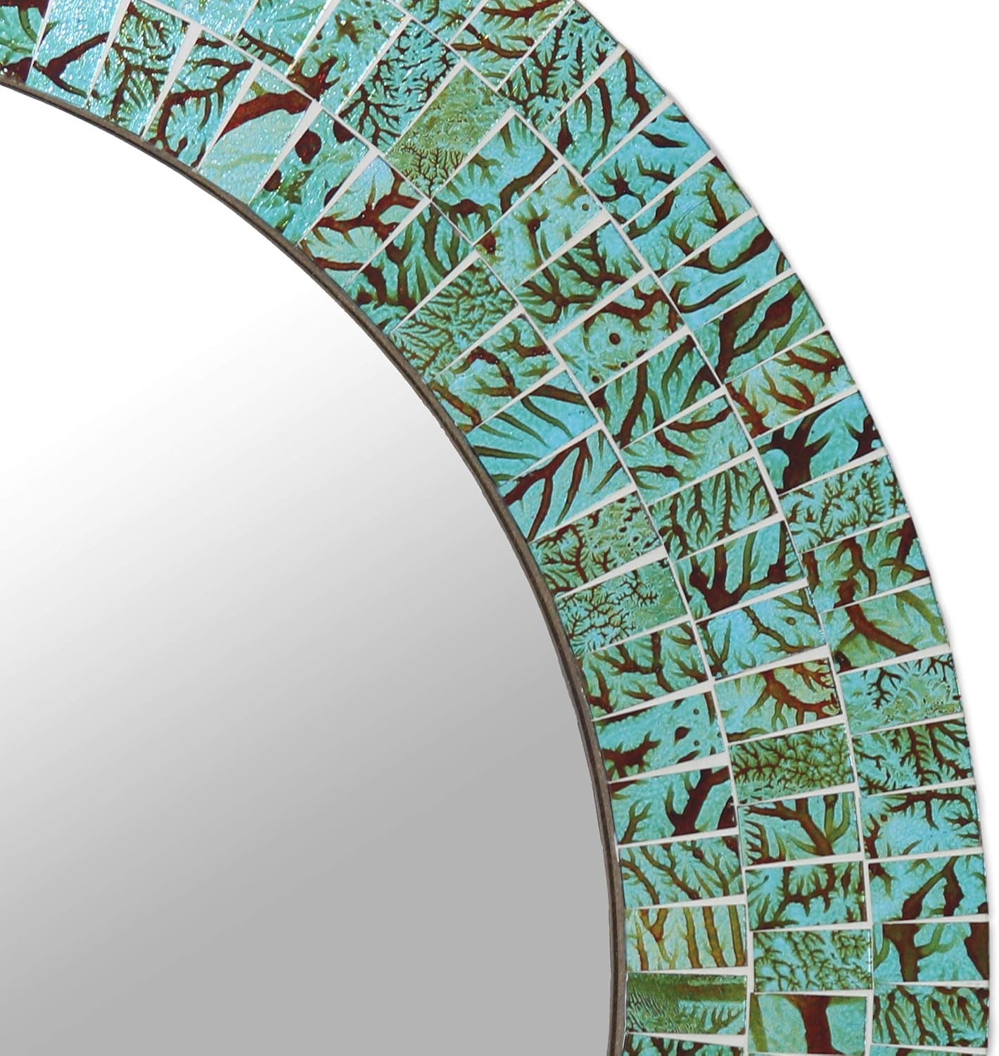 NOVICA Light Green Glass Mosaic Wood Frame Wall Mounted Mirror, 'Turquoise Sunset'