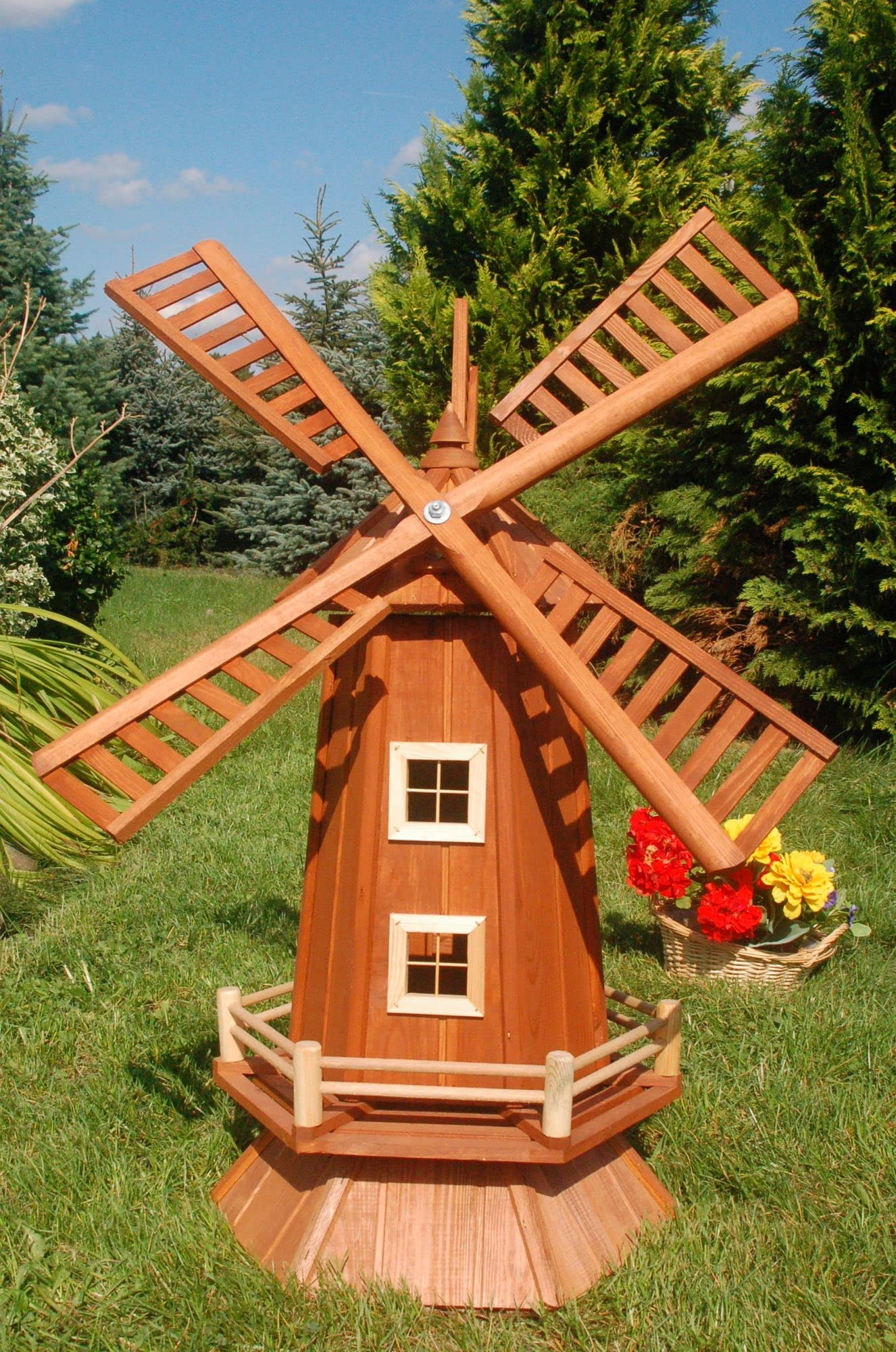Deko-Shop-Hannusch Garten-Windmühle aus Holz - Höhe 1,15 Meter, Solarbeleuchtung:ohne Solarbeleuchtung