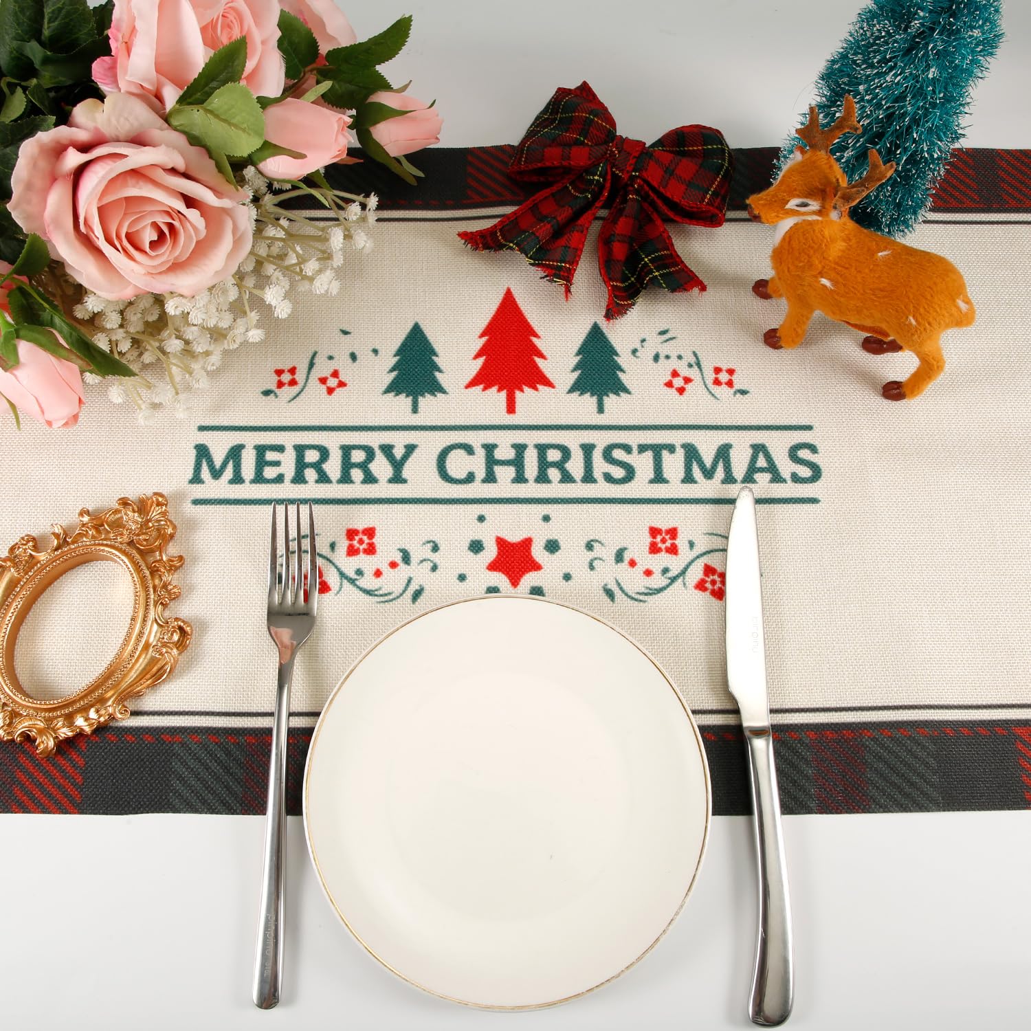 Christmas Table Runner 72.4x13.7 Inch - Linen Merry Christmas Table Cover For Holiday Dining Decor