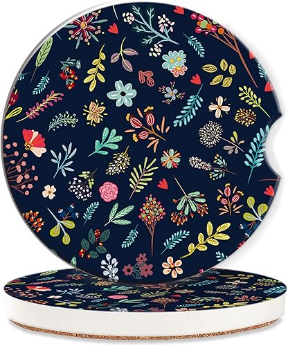 Miniatura 11 de Posavasos retro de los años 60, portavasos coloridos para portavasos de automóvil, 2 piezas de inserción absorbente de cerámica con parte trasera de