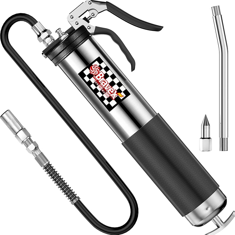 Engraxadeira Manual Tipo Pistola Bravex 6.000 psi com Mangueira Flexível de 45,7 cm e Acoplador Reforçado