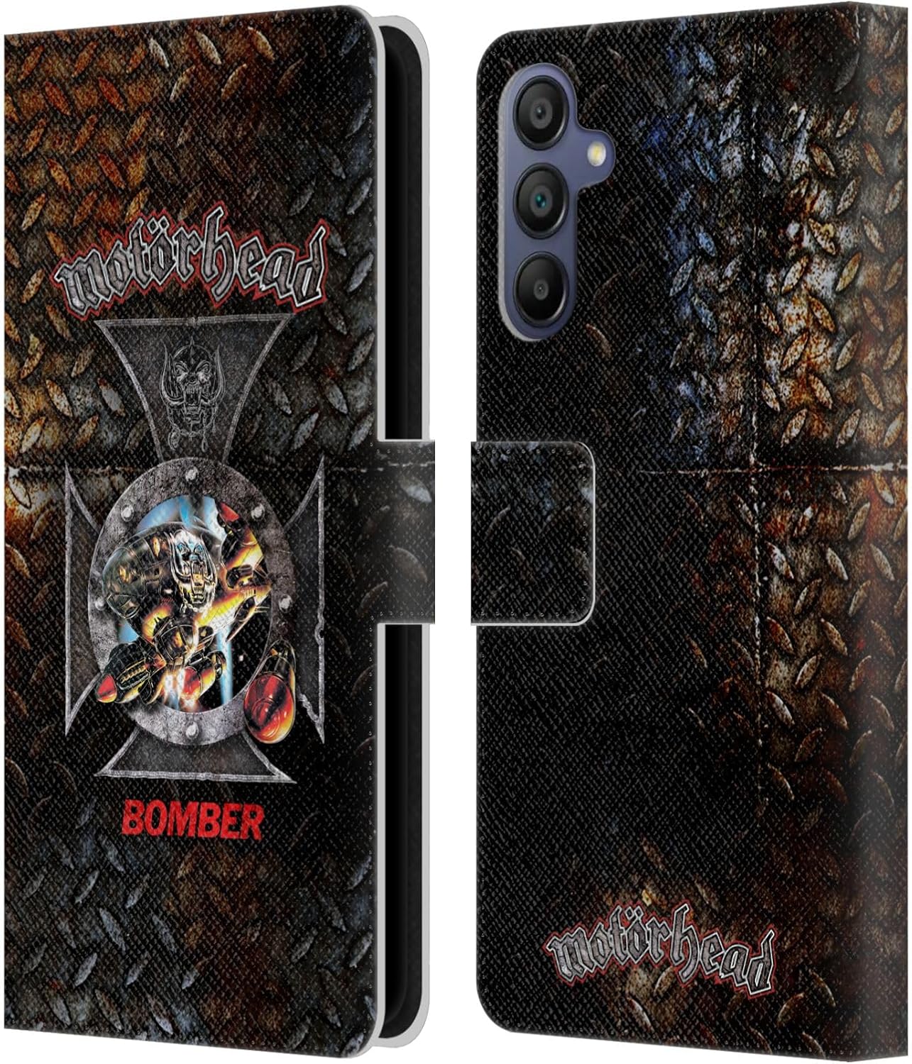 Head Case Designs Officially Licensed Motorhead Bomber Cross Key Art Leather Wallet Case Compatible with Samsung Galaxy A15