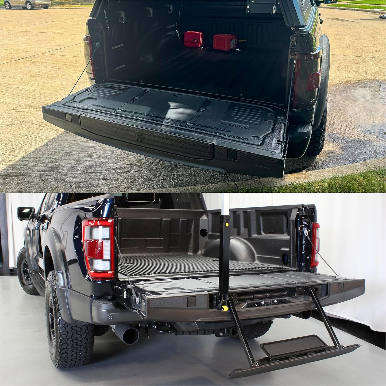 FREEMOTOR802 Tailgate Top Protector, Compatible with 2021-2024 Ford F-150 & F-150 Lightning with Flex Step Tailgate, PP Pickup Truck Tailgate Molding Upper Spoiler Cap Cover Guard (Matte Black)