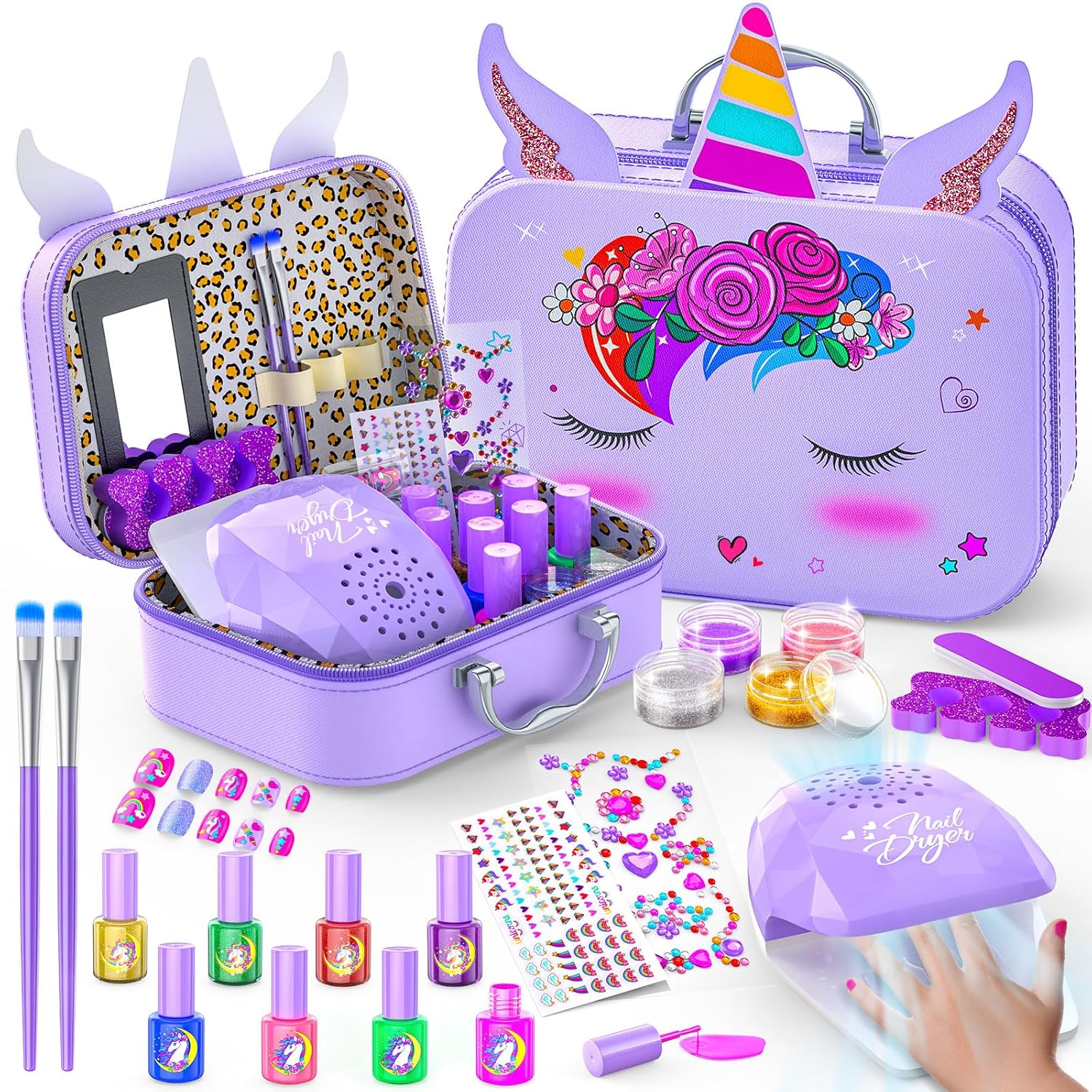Kids Nail Polish for Girls, Nail Art Kit with Nail Dryer and Peelable Nail Polish, Ideal Gift Toys for Girls