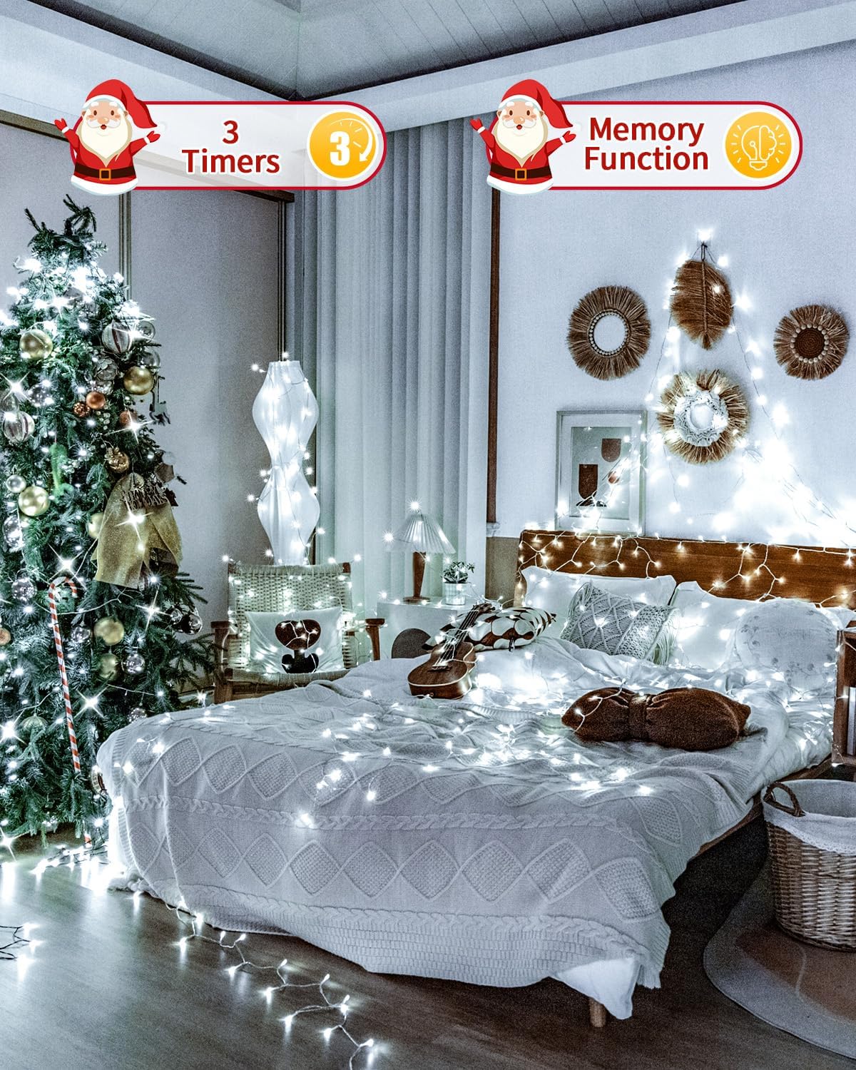 Christmas Lights String Outdoor Indoor, Xmas Tree Decorations Lights, Plug in Twinkle Fairy Light with Remote Timer Dimmable for Room Yard Holiday Party Wedding Decor (Cold White, 403FT 1200 LED)