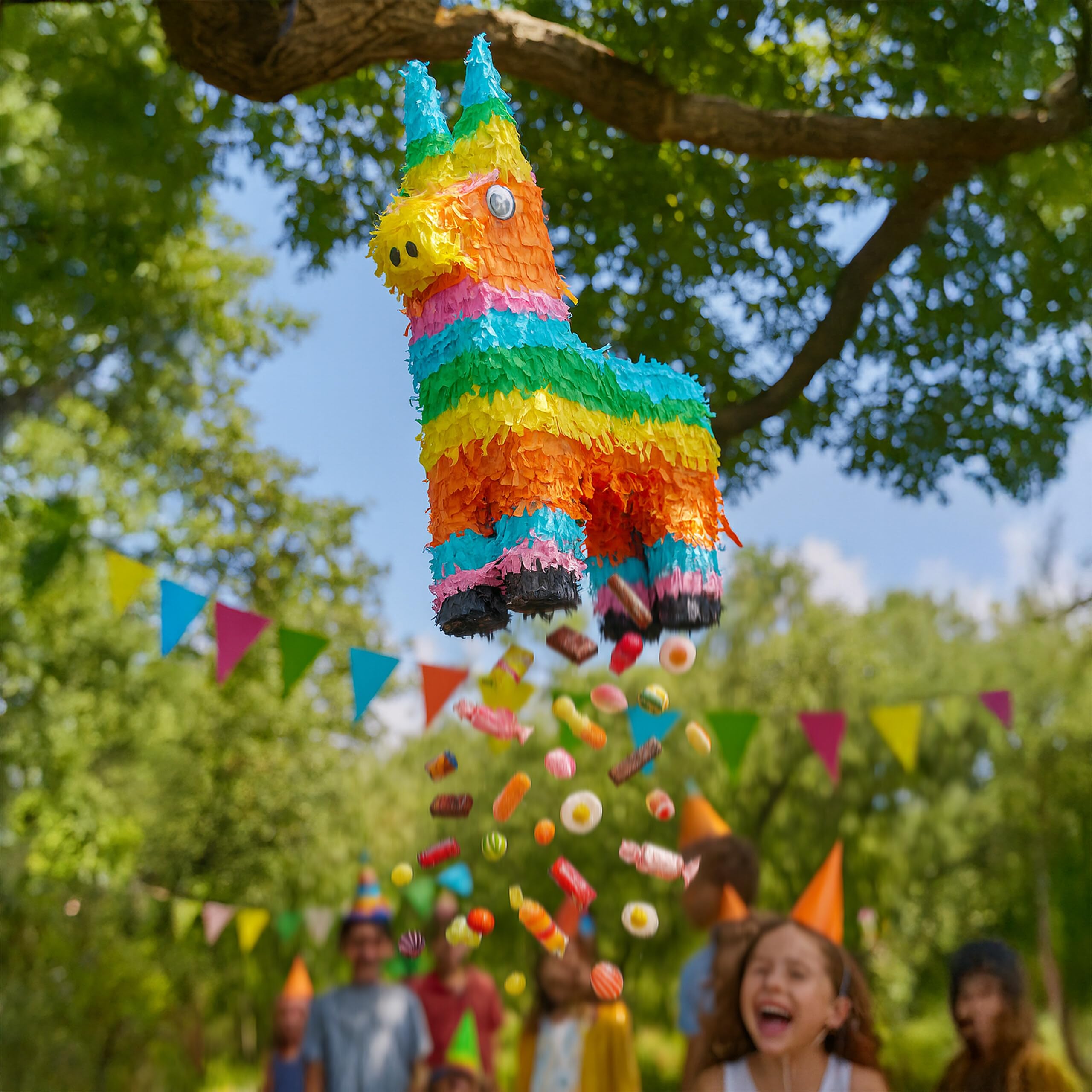 Relaxdays Piñata de Burro con Palo y máscara, para Fiestas y cumpleaños, Colorida, 56 x 41 x 13 cm