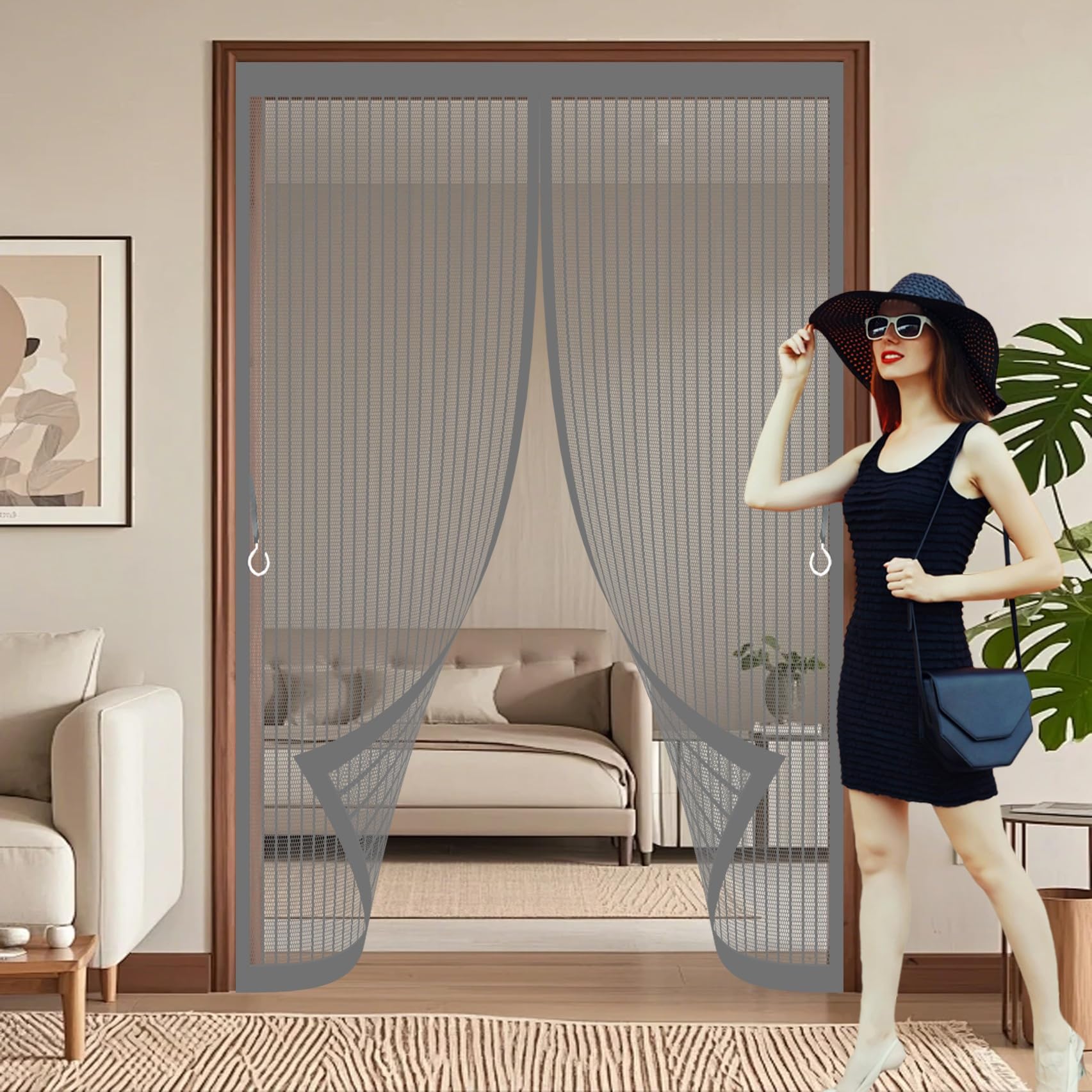 Xueqxue Grey Magnetic Fly Screen Door 116 X 234 Cm With Powerful Magnets & Full Frame Magic Tape, Keep Bugs Out & Lets Fresh Air In Magnetic Fly Curtain For Patio Doors Bedroom,