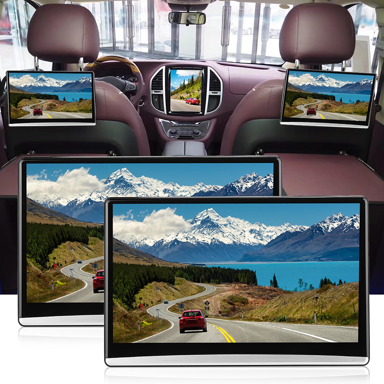 Acouto Ekran IPS 13,3 cala, odtwarzacz samochodowy, monitor zagłówka WiFi 1080P z 8-rdzeniowymi, 2G, 32G ROM, FM, światło otoczenia, nadaje się do wszystkich rodzajów instalacji w pojazdach