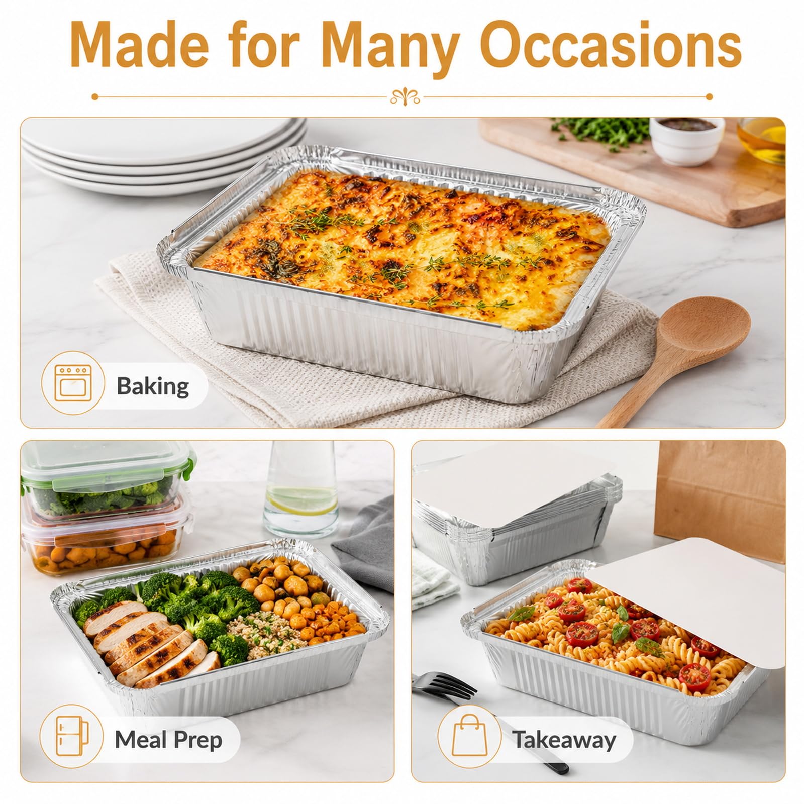 WOPPLXY 50 Stück Aluschalen mit Deckel, 1000ml Aluschalen Grill, 22 x 15,8 x 5,4cm Alu Grillschalen für Backen, Braten, Kochen