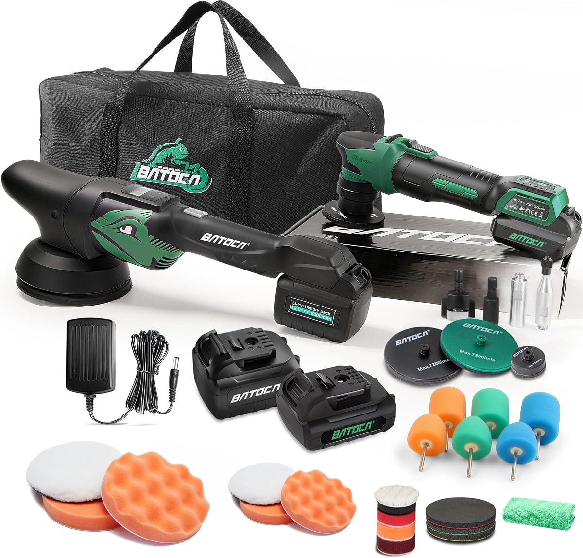 Cordless Car Polisher Pro Combo Kit - S4 Brushless DA/RO+S2 Buffer | da buffing machine battery powered 5Ah+2.5Ah 2 Batteries polishing machine for Car Detailing, Headlight Restoration kit