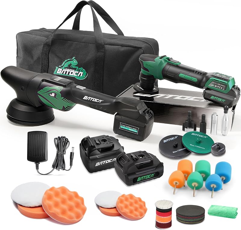 Cordless Car Polisher Pro Combo Kit - S4 Brushless DA/RO+S2 Buffer | da buffing machine battery powered 5Ah+2.5Ah 2 Batteries polishing machine for Car Detailing, Headlight Restoration kit