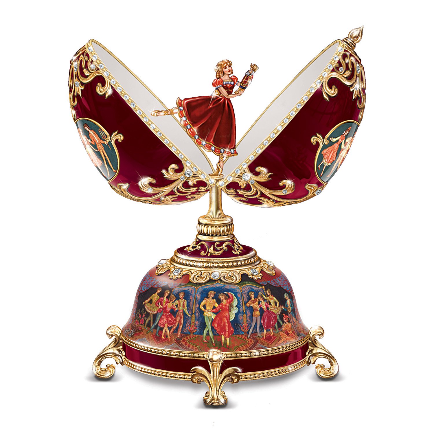 The Bradford ExchangeNutcracker Ballet Musical Egg, Faberge-Style, Heirloom Porcelain with Gold Accents