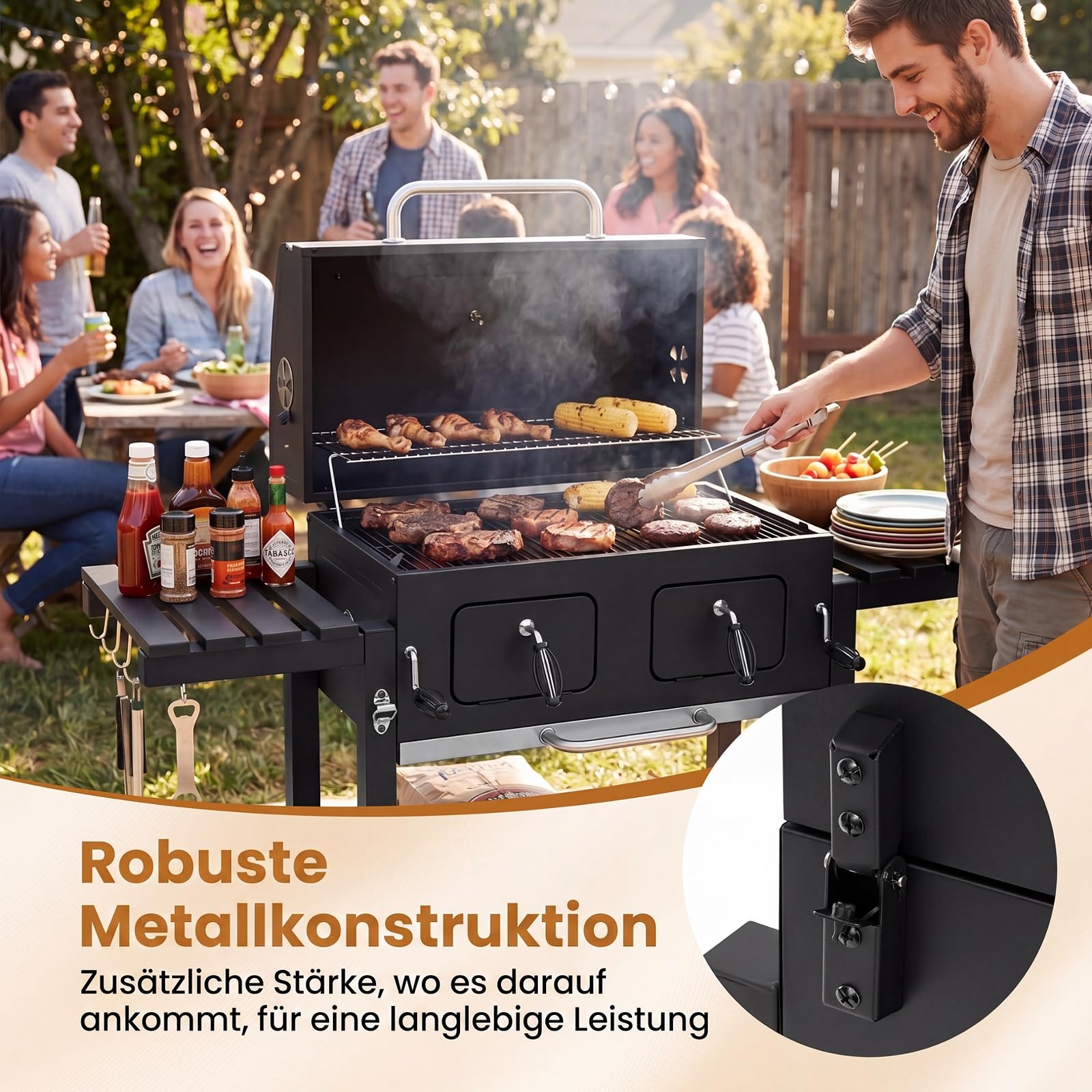 COSTWAY Grill na węgiel drzewny z pokrywką XXL, grill na kółkach