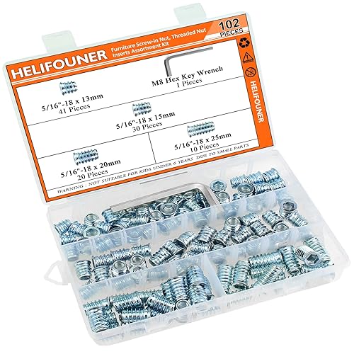 Miniatura 17 de 30 piezas de insertos roscados de 5/16"-0.709 x 0.787 in con llave hexagonal, insertos de madera, acero al carbono chapado en zinc azul