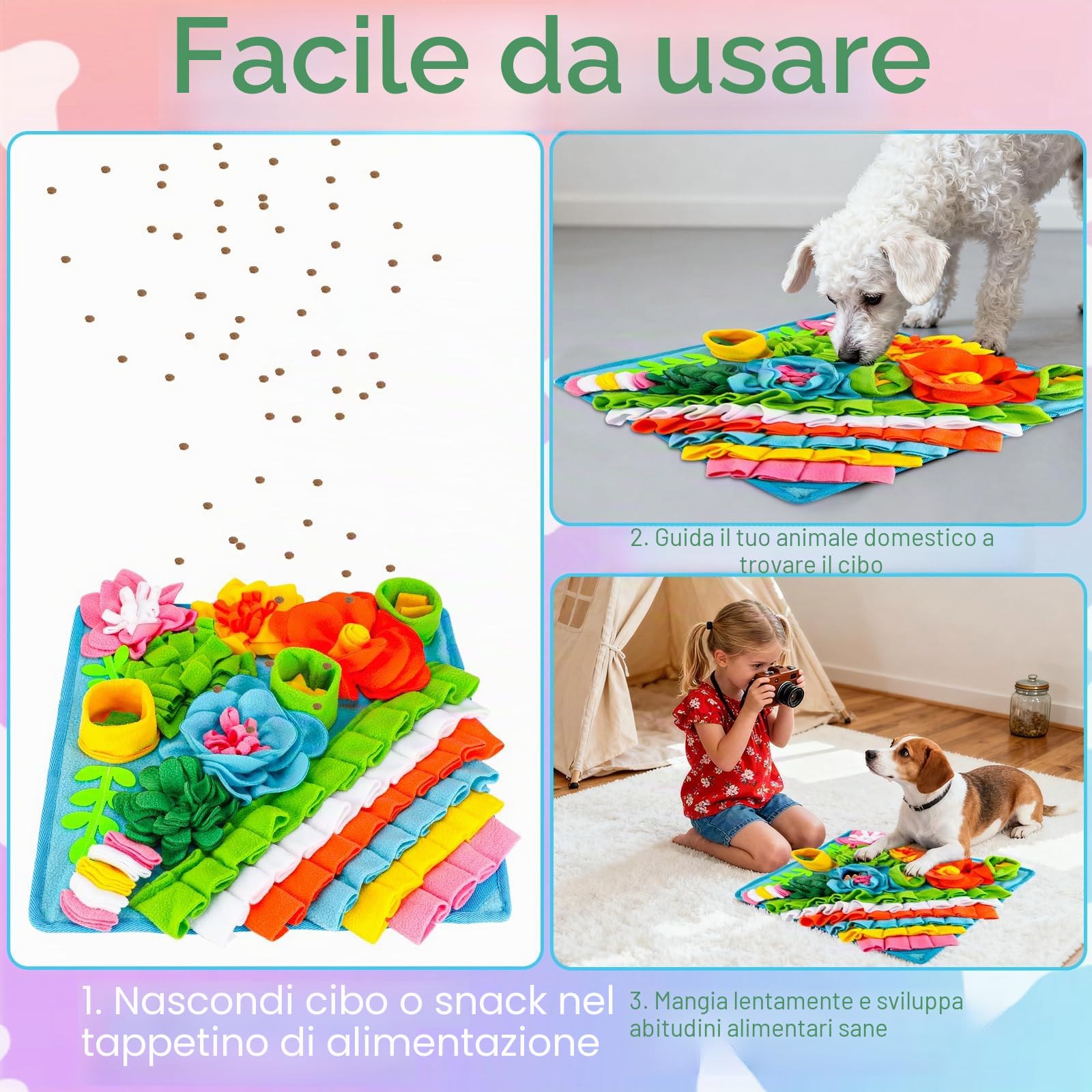 39 x 39 cm Tappeto Olfattivo Cane, Tappetino Olfattivo per Cani, Giochi Interattivi Per Addestramento Foraggiamento Di Animali Lavabile Antiscivolo per Cani, Gatti e Conigli