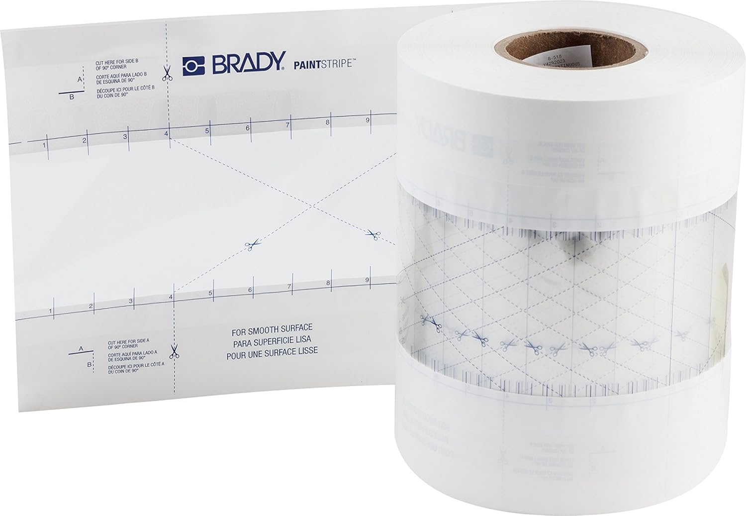Brady PaintStripe Floor Marking Stencil, Continuous Line, 0.25" Height, 4" Wide, 6000" Length, Polypropylene, Clear/White - 148816