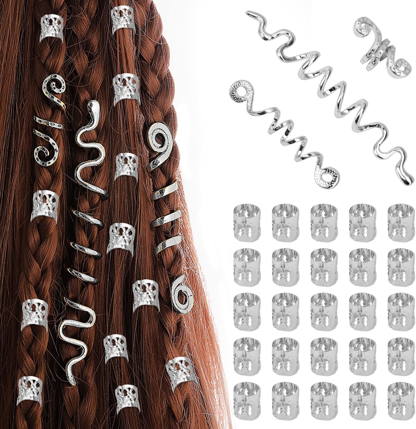 Spiral Dreadlocks Hair Beads Metal Hair Cuffs Hair Braid Rings Clip