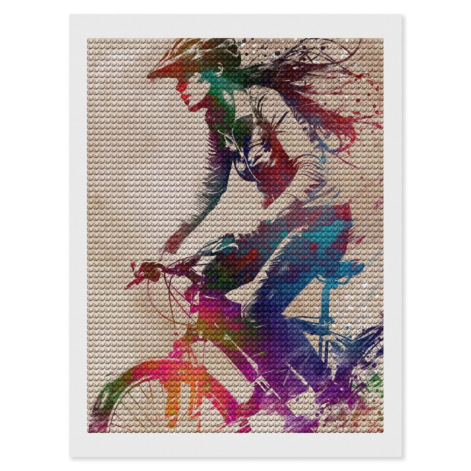 Junmoney City Bike Sport Art Diamond Art Canvas 12"x16", for Adults, Pleasing Wall Art Project, Modern Decor, Gift Idea, Nice Detail and Sparkle
