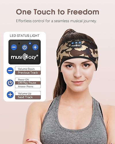 Miniatura 5 de MUSICOZY Auriculares para dormir Bluetooth 5.2, auriculares deportivos inalámbricos resistentes al sudor, auriculares para dormir con altavoz