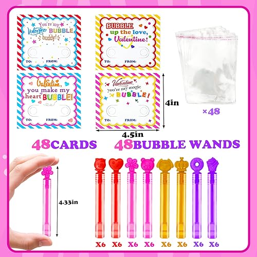 Miniatura 2 de Kannove Tarjetas de intercambio de regalos para el día de San Valentín para niños, paquete de 48 mini varitas de burbujas de bolsillo para niños