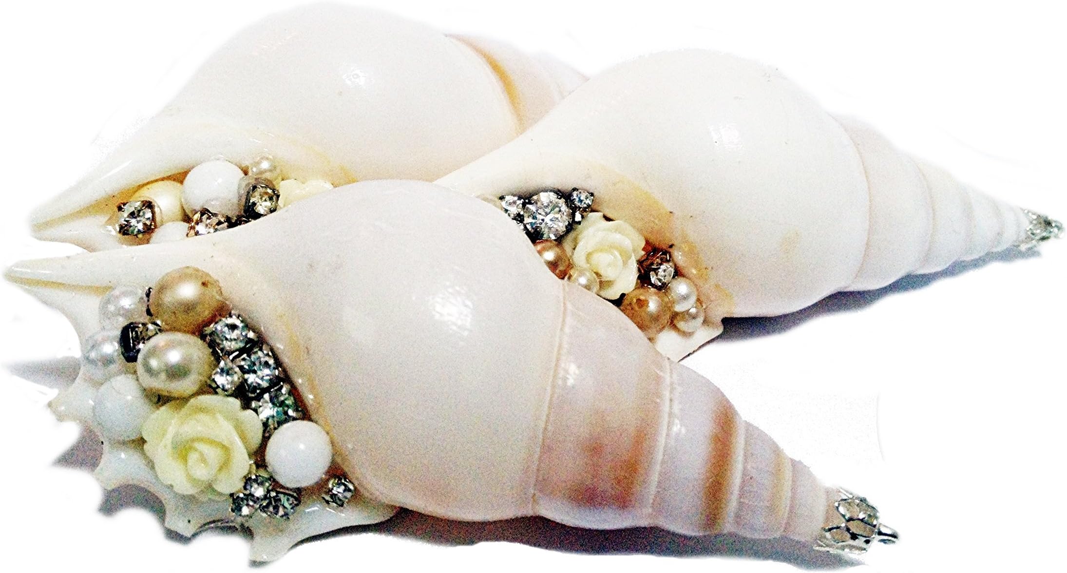 Seashell with Vintage Jewelry Christmas Tree Ornaments, Cream, Set of 3