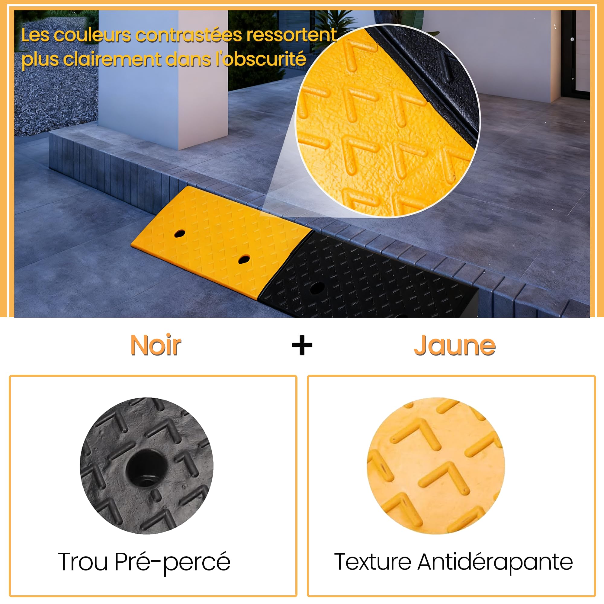 Lot de 2 Rampe Caoutchouc de Seuil 100x25x5cm Rampe Accès Fauteuil Roulant Antidérapante,Rampe de Trottoir en Caoutchouc Pression 40000 LBS,pour Bordure de Trottoir, Parkings,Moto,Voiture,Vélo