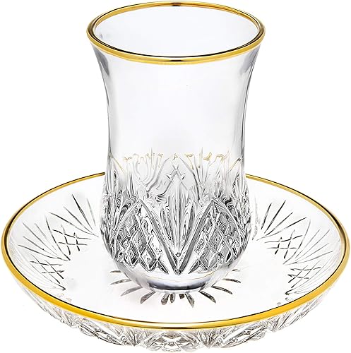 Godinger Dublin Crystal Kidush Taza y platillo con borde dorado disponible en Yaxa Colombia