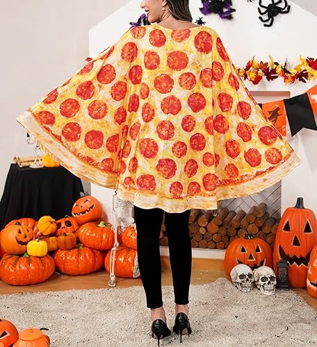 Miniatura 5 de Clarisbelle Disfraz divertido de Halloween para mujer, capa de pizza para adultos, poncho de comida, disfraz novedoso, Pizza