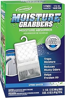 Concrobium 378488 Moisture Grabbers, 3-Pack 17.5 oz Spring Breeze Pouches, Anti-Leak Gel Technology, Covers Up to 350 cu ft.