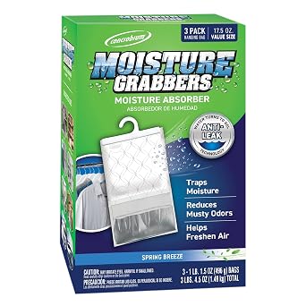 Concrobium Moisture Grabbers, 3-Pack 17.5 oz Bags Spring Breeze Powerful Moisture Absorber with Anti-Leak Gel, Covers Up to 350 cu ft, Eliminates Musty Odors & Adds a Light Fresh Scent