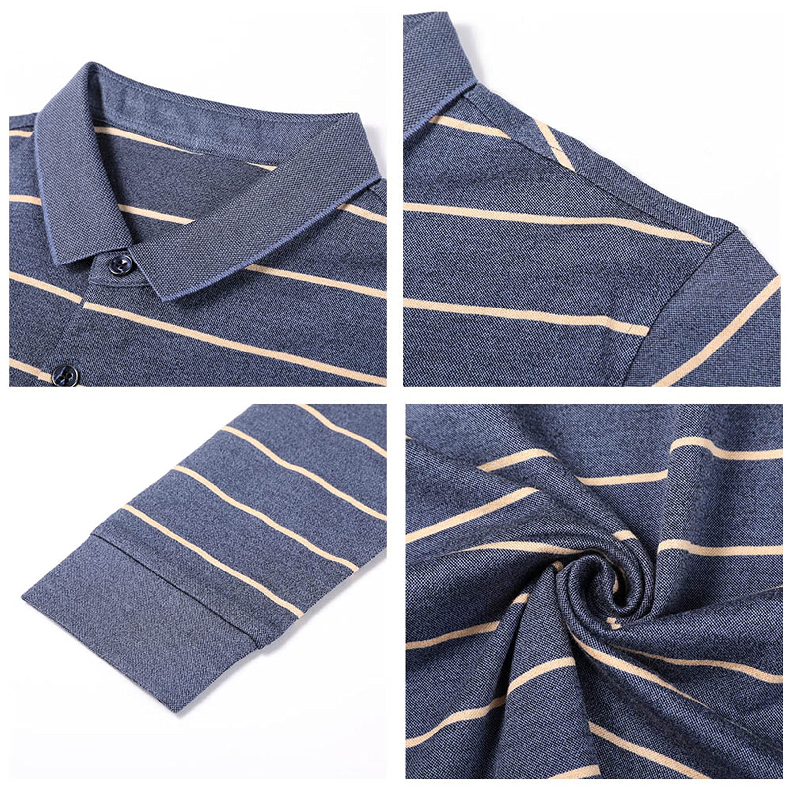 Herren-Polo-Shirt, Herbst, Baumwolle, Business-Casual-Stil, gestreift, langärmlig, grün, M
