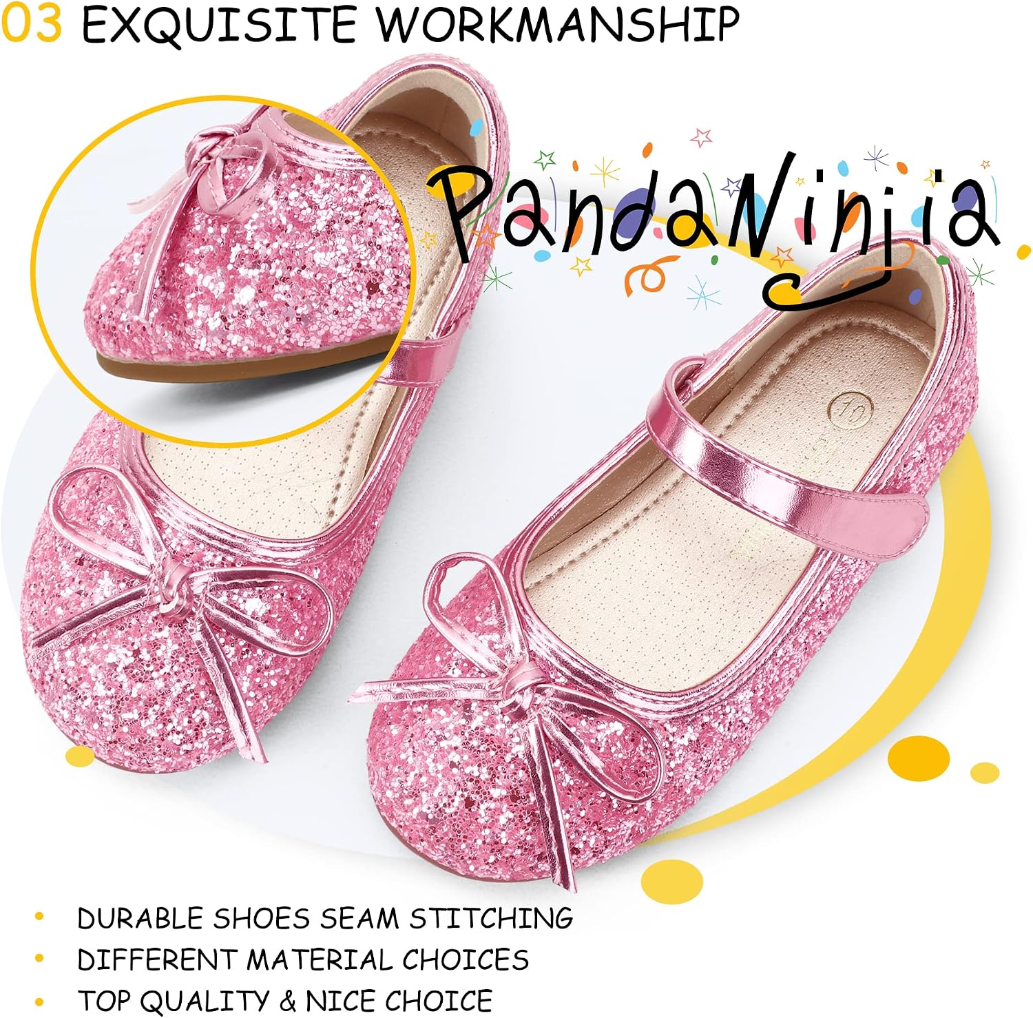 PANDANINJIA Toddler Dress Shoes Bowknot Mary Jane Shoes Girls Ballet Flats for Kids Wedding Party Uniform Church Shoes