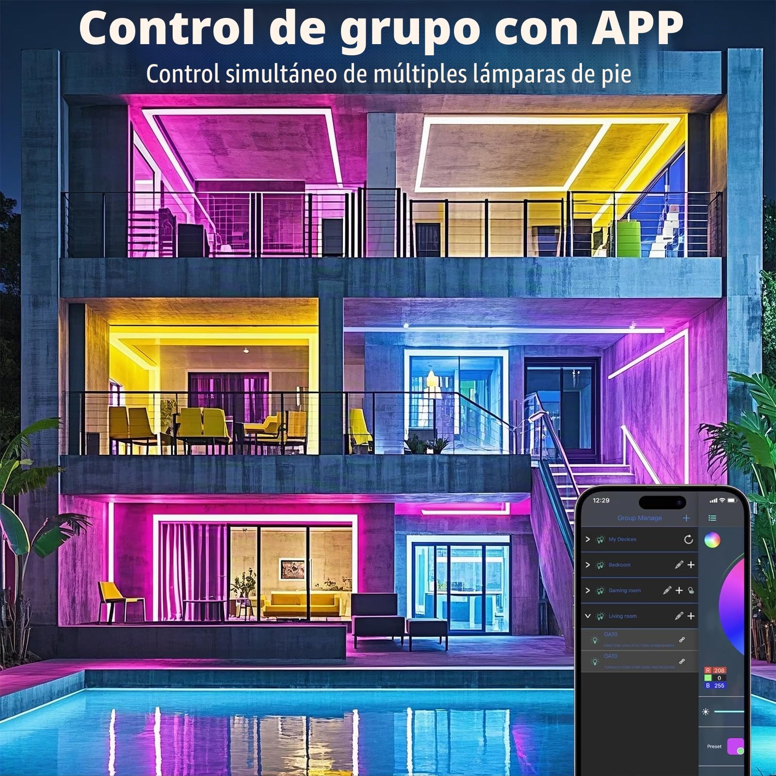 Tira LED para exteriores, 30 m, Smart IP67, sincronización con música, control por app, montaje en pared, RGB, impermeable, para balcón, jardín, dormitorio (Sin control remoto) (30 meter)