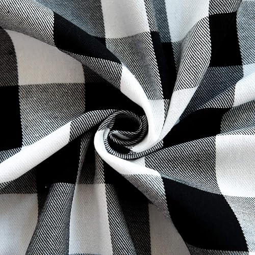 Miniatura 7 de Mantel redondo de cuadros Buffalo de algodón y lino, cubierta de mesa para cocina, comedor, decoración del hogar (Redondo - 55 pulgadas, blanco y