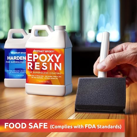 Upstart Epoxy Table Top Epoxy Resin Kit 1 Gallon, Crystal Clear Resin | UV Resistant, Self Leveling, No VOCs and Easy 1:1 Ratio for Castings, Countertops, Table Tops, Arts and Crafts, Furniture