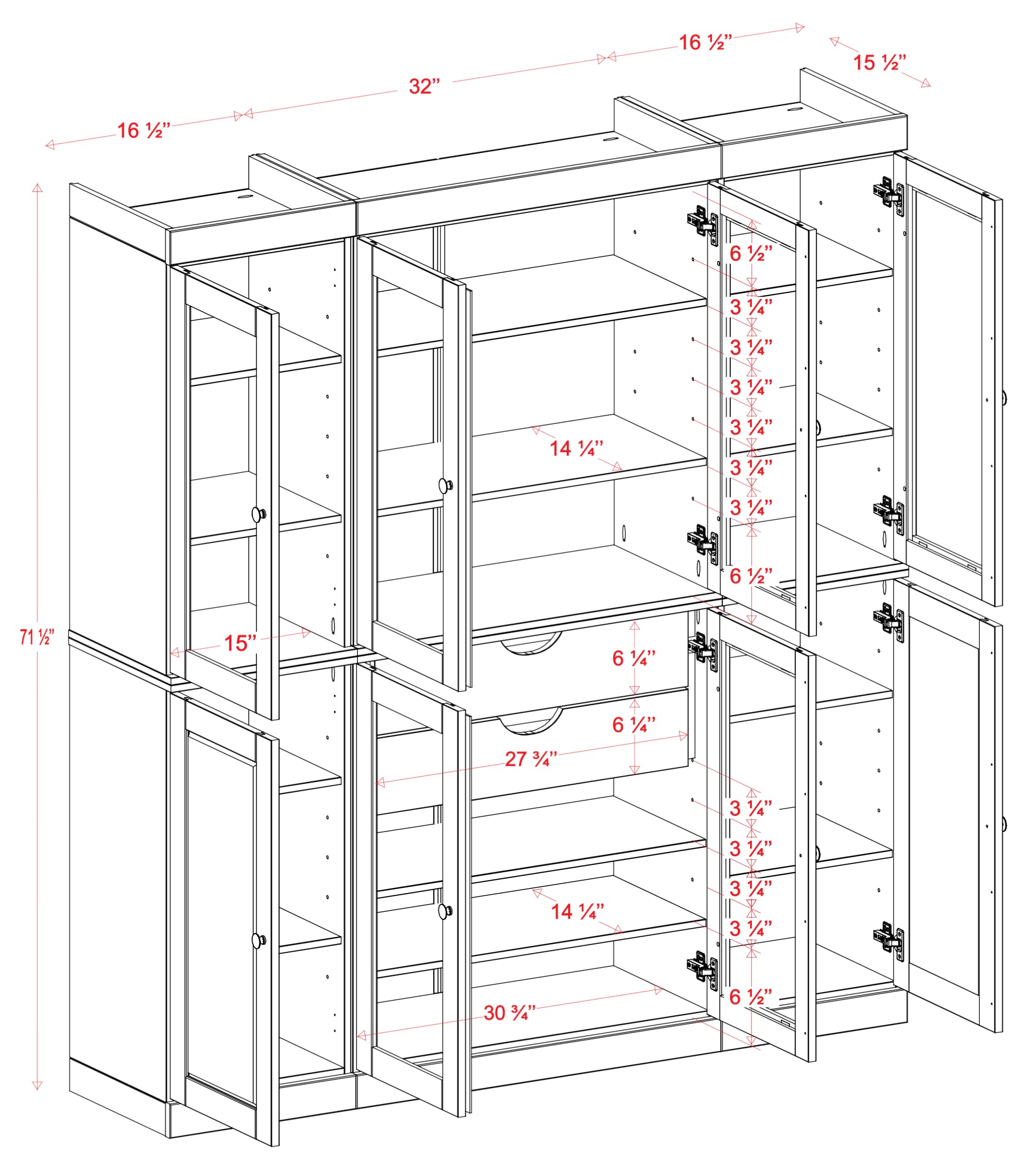 Amazon.com: Palace Imports 100% Solid Wood Kitchen Pantry Hutch