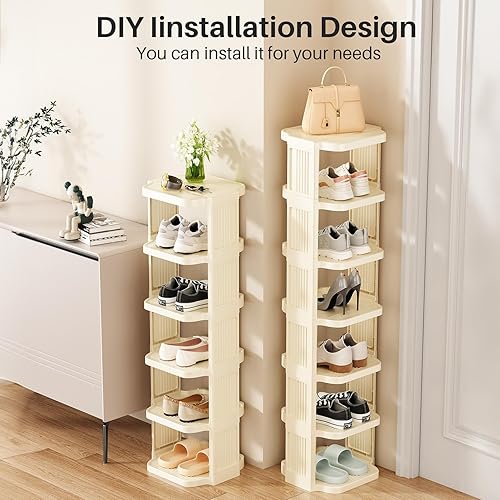 Miniatura 8 de Kitstorack Zapatero vertical Zapatero apilable de 8 niveles para armario DIY organizador de zapatos de pie pequeño estante para espacios pequeños y