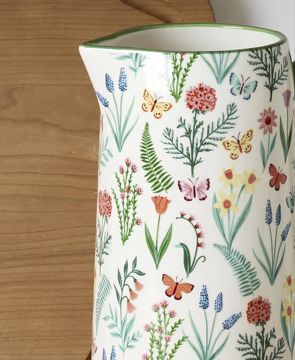 Oneida Home And Kitchen, First Blooms Pitcher, Stoneware Material, Water Jug, Dishwasher Safe, Water Pitcher, Decorative Pitchers, Butterfly & Flowers Design(Multi-Colored, 1 Piece, 50 Ounce Capacity)