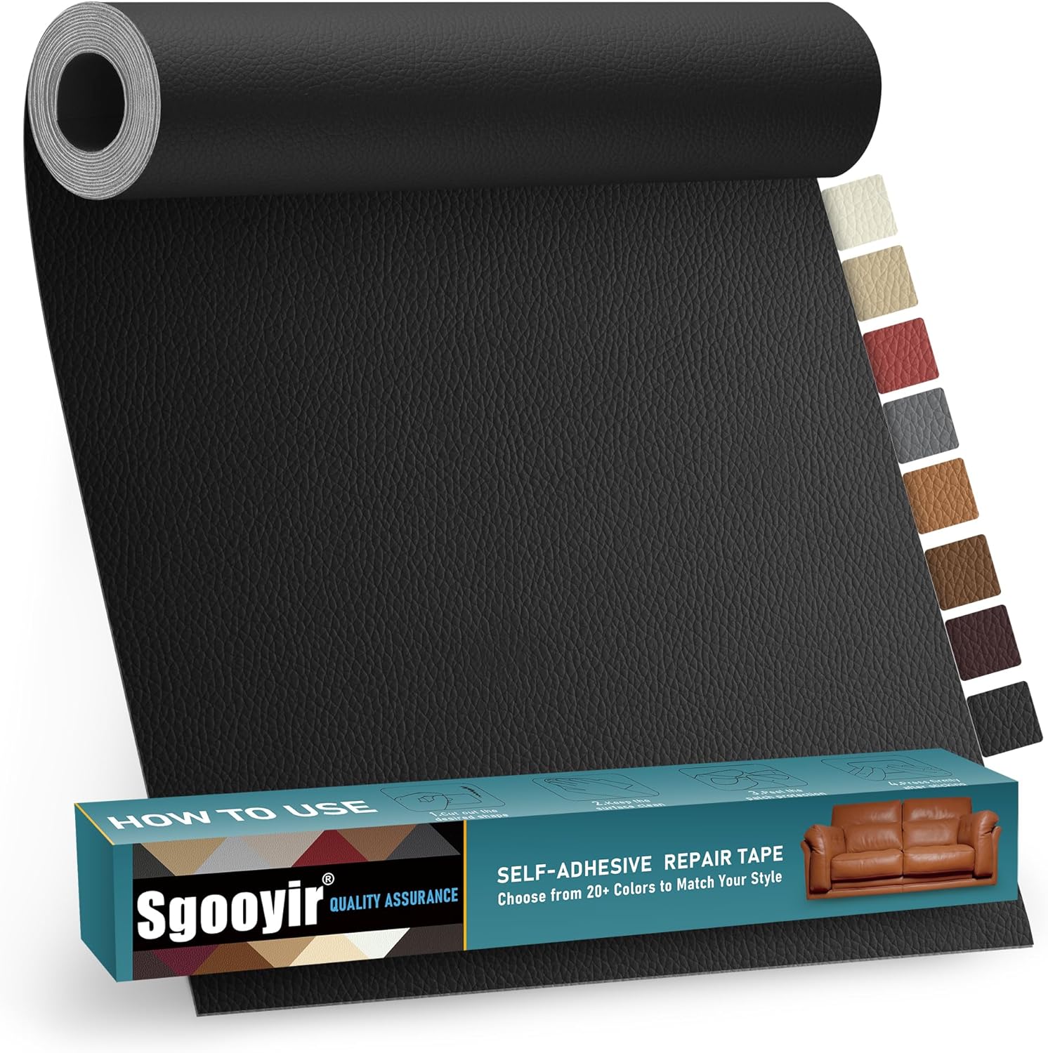 Leather Repair Patch Tape Kit, 17" x 79" Self Adhesive Leather Repair Patch for Furniture, Vinyl Leather Repair Kit for Car Seat, Chairs, Couch, Sofa, Boat Black