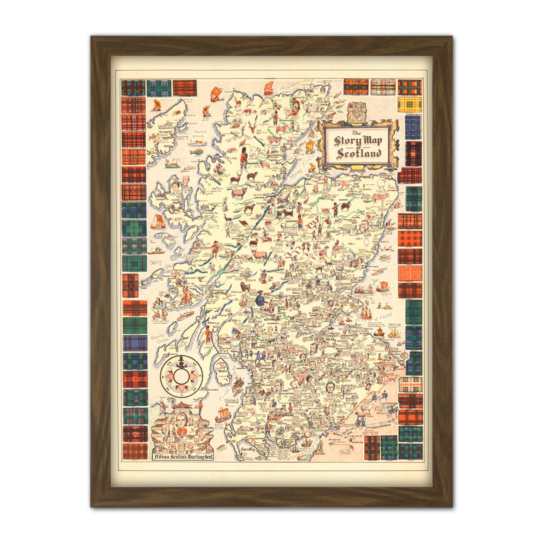 Artery8 Map Colortext 1935 Story Scotland Historic Pictorial Artwork Framed Wall Art Print 18X24 Inch