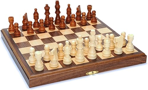 Piezas de ajedrez plegable de madera con bordes biselados,11.5 pulgadas, tablero de nogal
