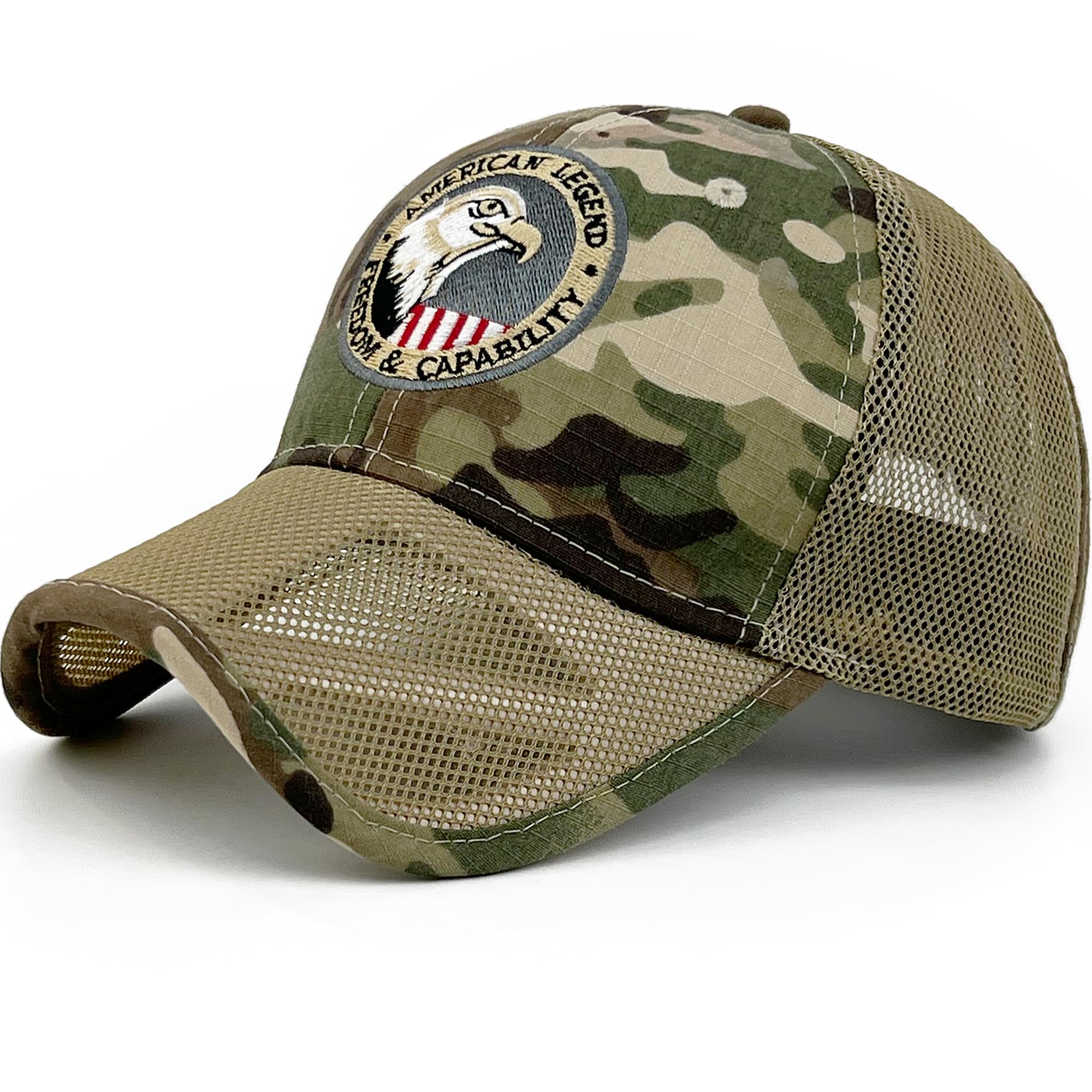 Loneshark Men's American-Flag-Usa-Eagle-Woodland Camo Mesh Baseball Hat American Flag Usa Eagle Tactical Operator Patriotic Caps Us Army Military Ocp Ball Hats, One Size