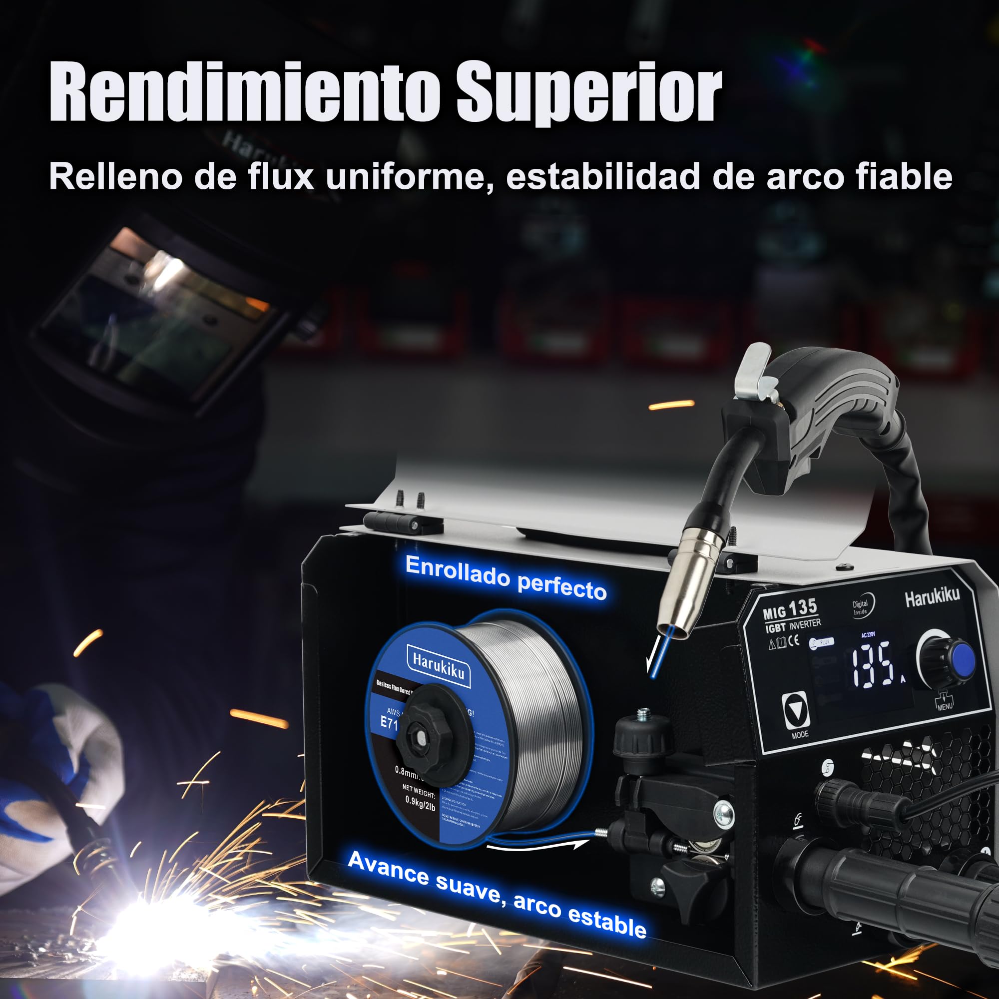 Hilo Tubular Sin Gas 0,8mm Peso neto: 0,9 kg - Carrete E71T-GS para Máquina Soldadura MIG, Soldadura Semiautomática Multiusos (Acero Dulce) 1 Unidad